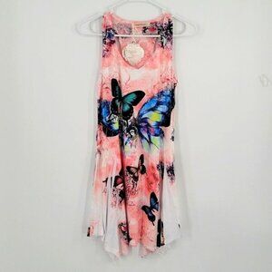 Pink Butterfly Floral Short Dress Size M